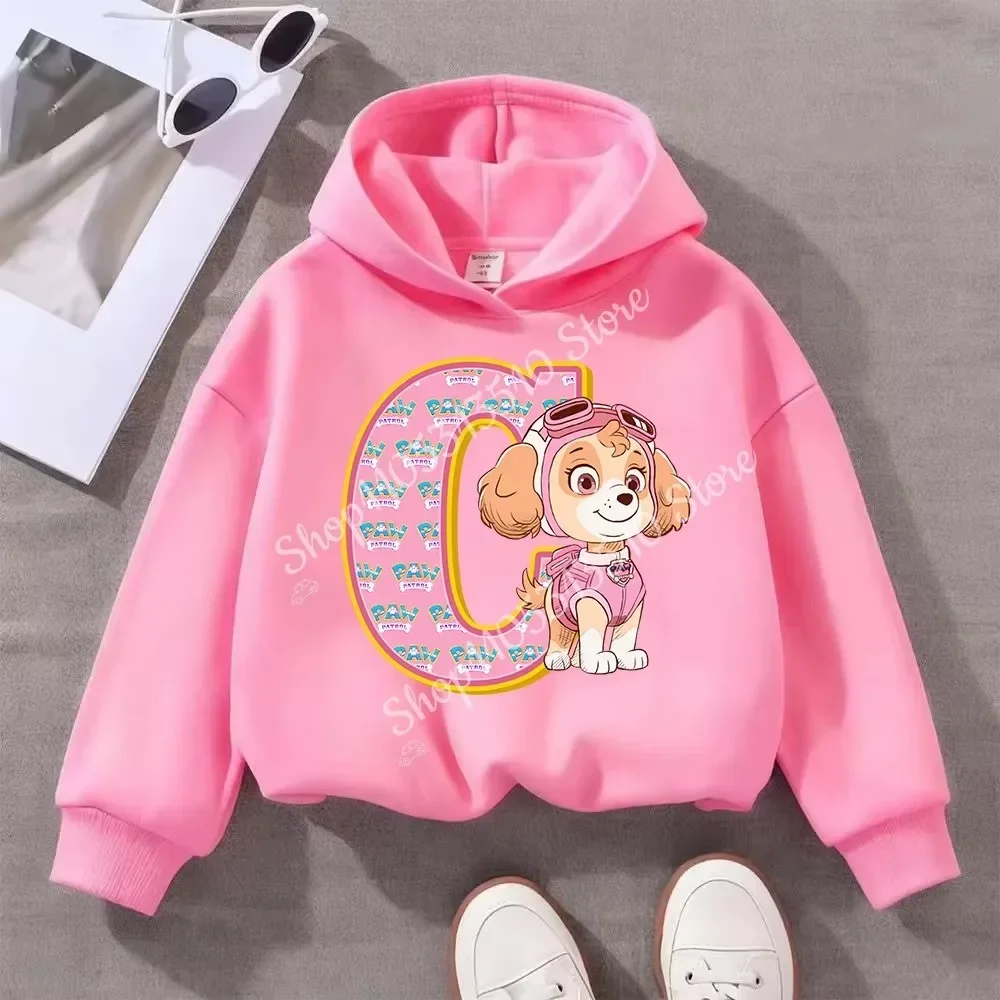 PAW Patrol Kinder-Rosa-Langarm-Hoodie für Mädchen, Skye, Polyester-Oberteil, Cartoon-Motiv, Pullover mit 26 Buchstaben-Druck, Kindergeburtstagsgeschenk – Detail 4