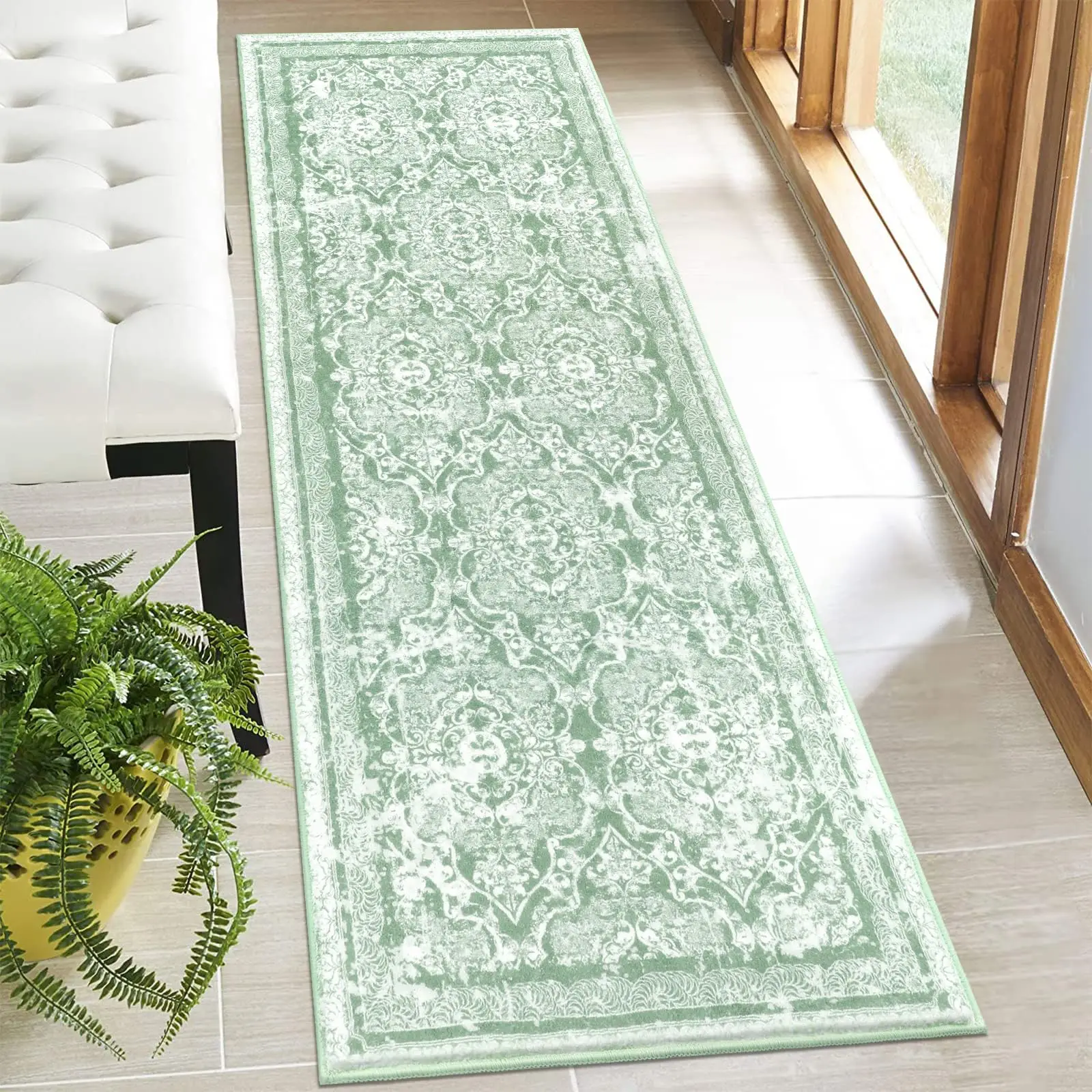 VIKAMA Vintage Corridor Runner Rug Kitchen & Laundry Room Long Runner Non-Slip Entrance Mat Bedroom Floor Mat Home Decor