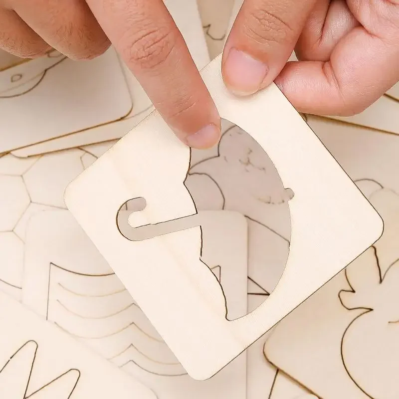 60pcs Montessori Kids Painting Toys Toddler Doodle Educational Toys Wooden DIY Painting Stencils Jigsaw Puzzle Educational Toy
