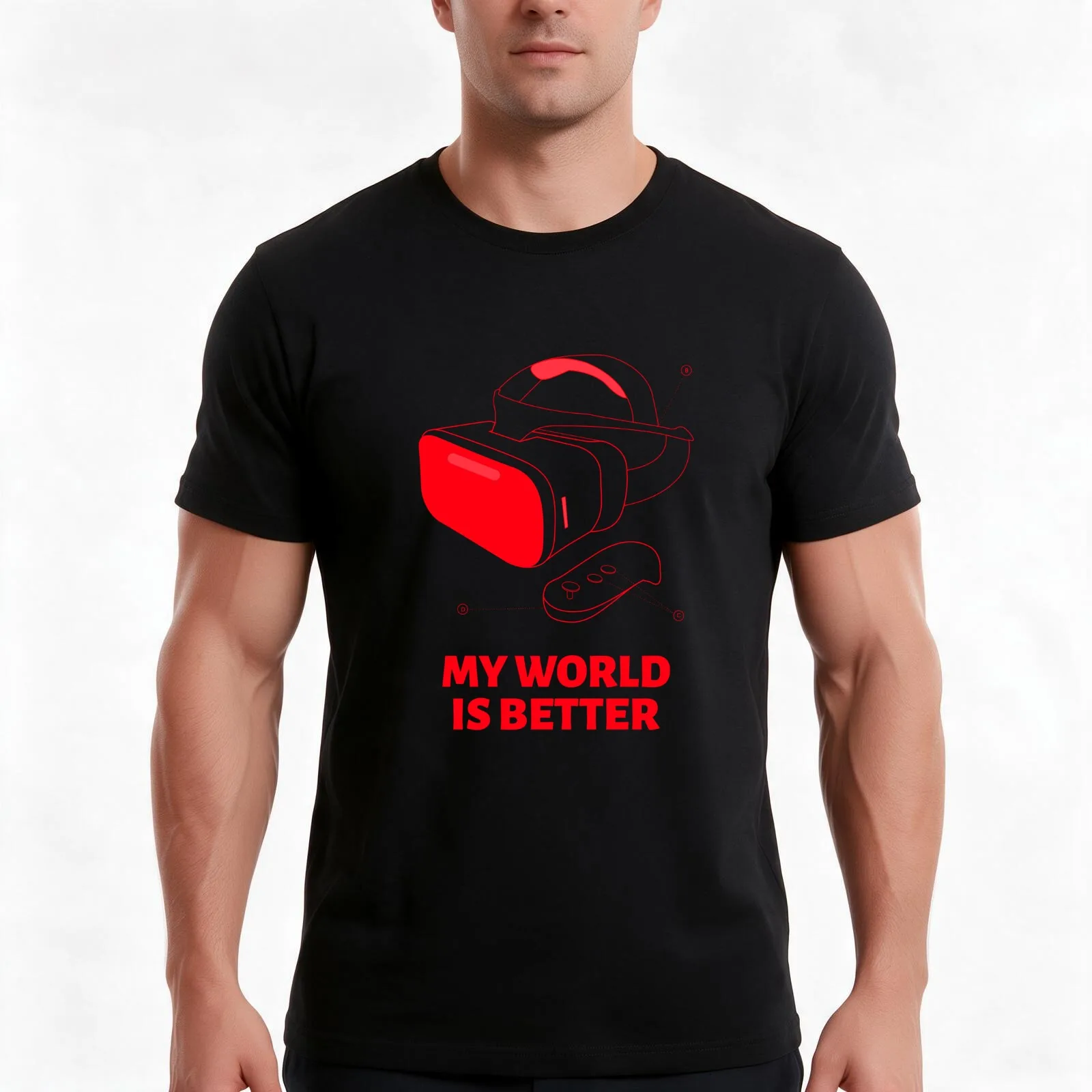 Virtual Reality Gaming Design T-Shirt, Summer Casual Cotton Tee, Oversized Streetwear Tops, Vintage Graphic Print, 100% Cotton