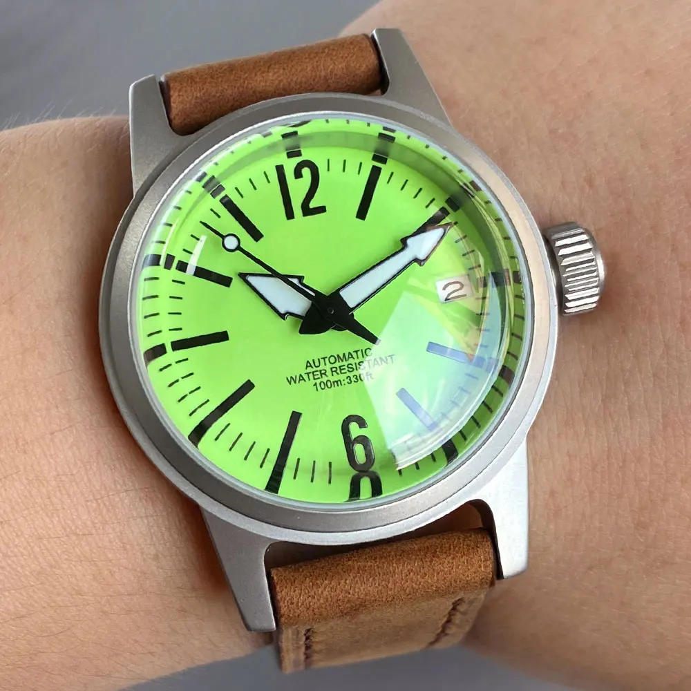 Customized 36mm Military Sandblasted Sapphire Glass Green Dial Men's Watches 200m Waterproof NH35A Automatic Movement Watches