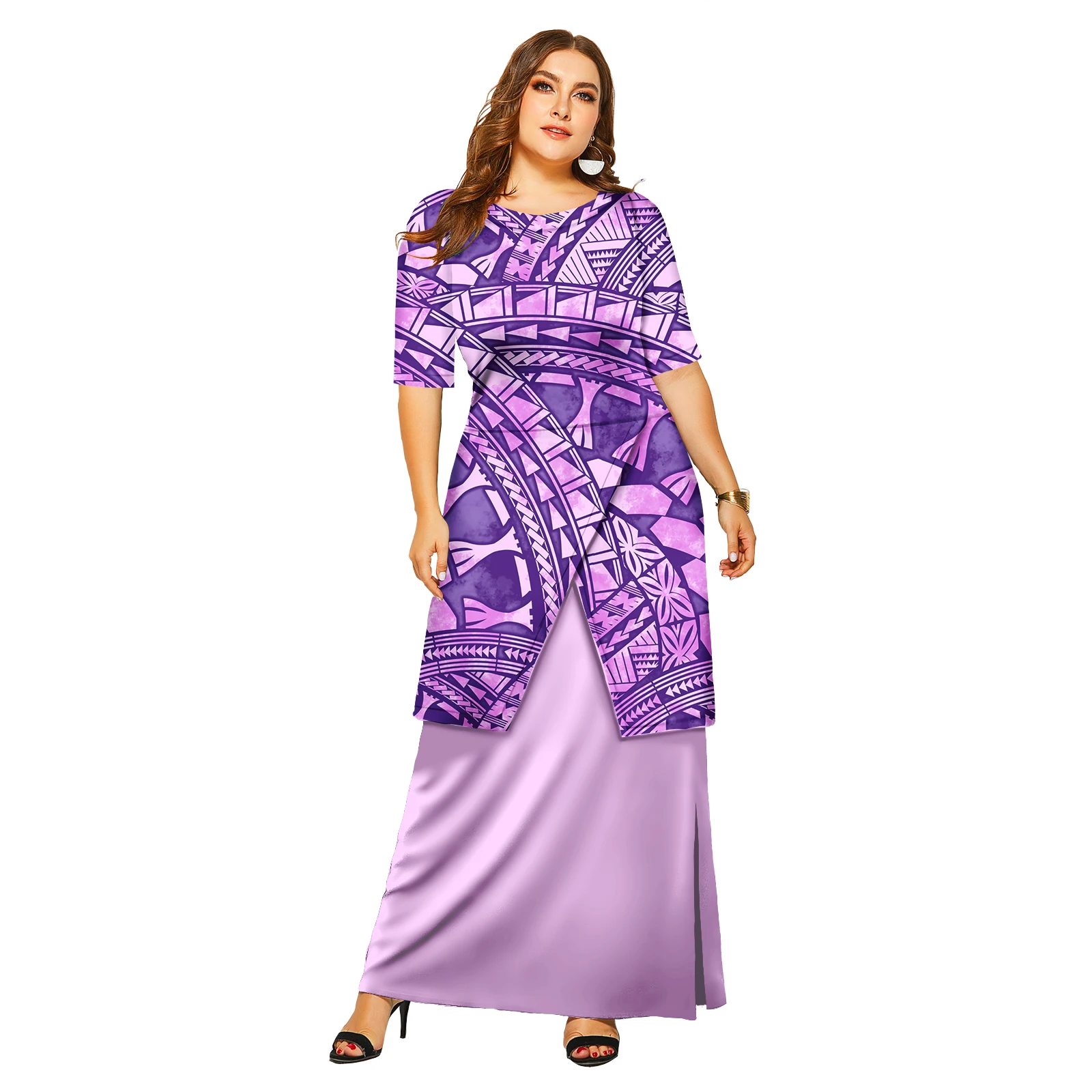 Samoan Puletasi Tapa ดอกไม้เสื้อและชุด 2 ชิ้น Polynesian Tribal ชุด Island Dress Plus ขนาดเสื้อผ้าผู้หญิง