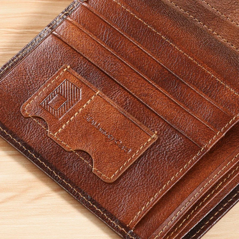 Genuine Leather Rfid Protection Wallets for Men Vintage Thin Short Multi Function ID Credit Card Holder Money Bag