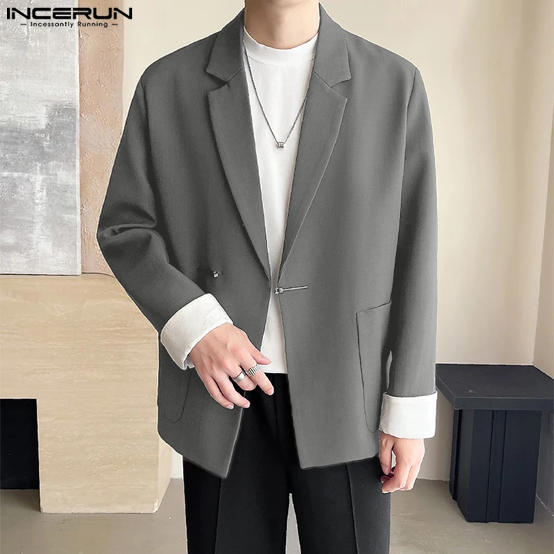 Casual Simple Style Tops INCERUN 2024 Men\'s Personality Patchwork Cuffs Solid Suit Coats Handsome Male Long Sleeved Blazer S-5XL