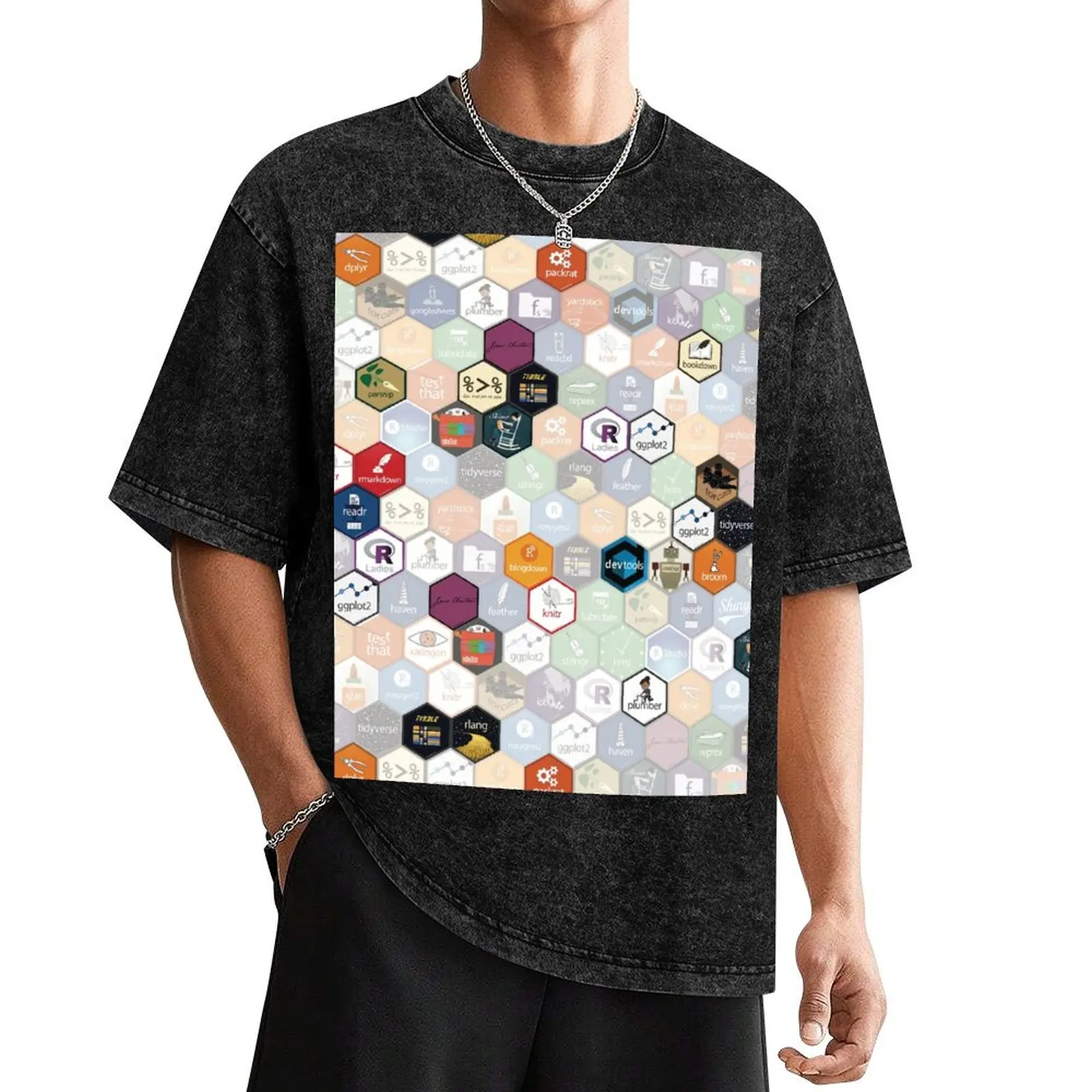 R hex fabric (small hexes) T-Shirt plain custom t shirt summer top for a boy mens t shirts pack