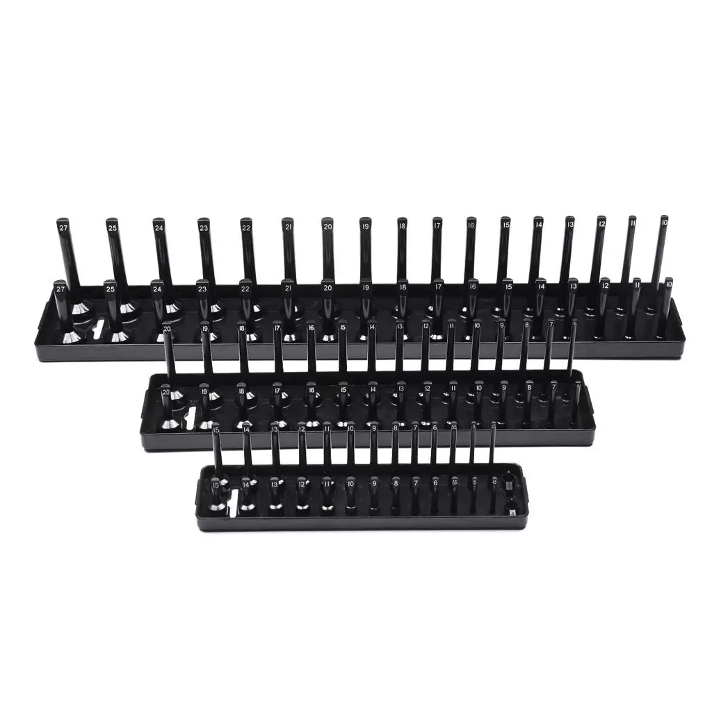 Socket Tray Rack Metric Organizer Plastic Tool Holder Storage Solution for Easy Socket Identification in Garage