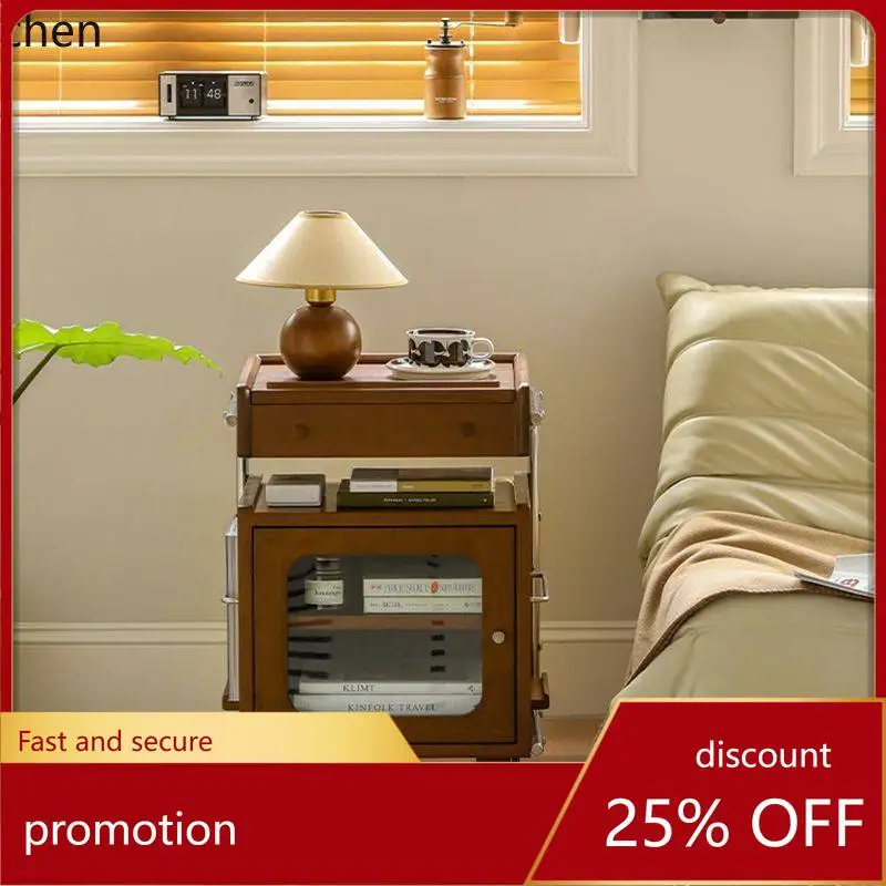 

CZ Solid Wood Vintage Bedside Table Bedroom Storage Cabinet Retro Living Room Magazine Cabinet