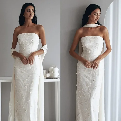 Vestidos de fiesta de tubo sin tirantes, elegantes, personalizados, de alta calidad, con cuentas de flores, lentejuelas/faldas de lentejuelas, longitud hasta el tobillo, noche