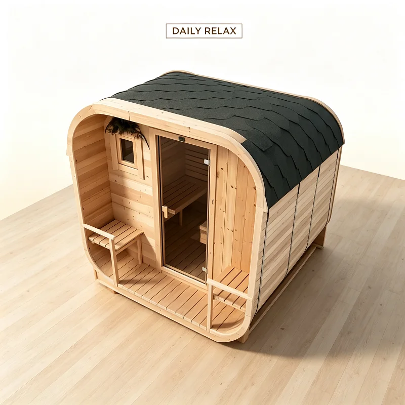 Cube Pod Outdoor Sauna Cabin, All‑Weather Solid Wood Dry Steam 4‑6 Person Oversized Glass Panel for Home Wellness Space