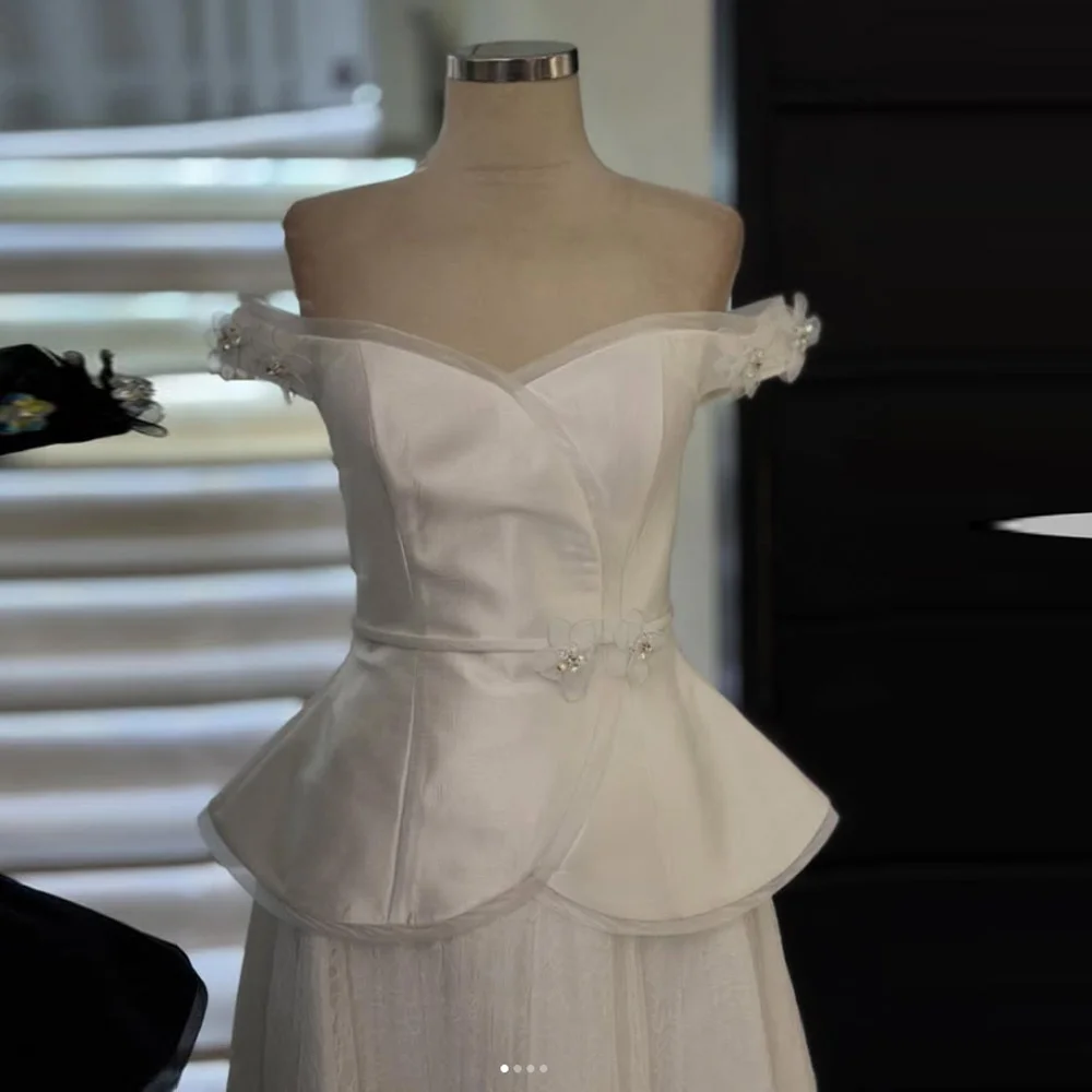 

Свадебные платья с V-образным вырезом на заказ, вечерние платья А-силуэта из тюля, кружевные винтажные платья с открытыми плечами для выпускного вечера, с цветами, Vestidos De Novia