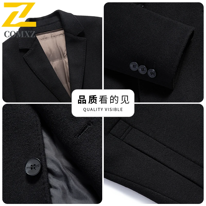 COMXZ Luxury Mens Down Jacket Goose Down Business Casual Warm Puffer Coats Trendy Detachable Inner Layer Lightweight Wool Coat