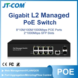 JT-COM Gigabit L2 Managed PoE Switch with 2*1000M SFP Slots and 8*100/1000M PoE Ports