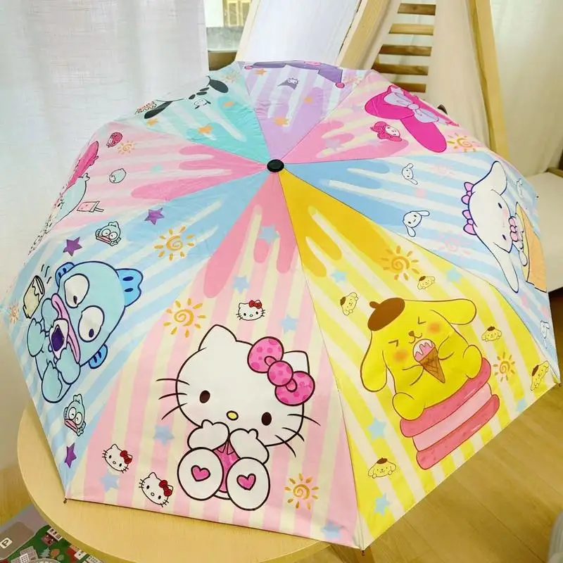 Sanrio Umbrella Kawaii Kuromi Cartoon Automatic Sunshade Umbrella Sun Umbrella Sunscreen Anti-ultraviolet Folding Umbrella