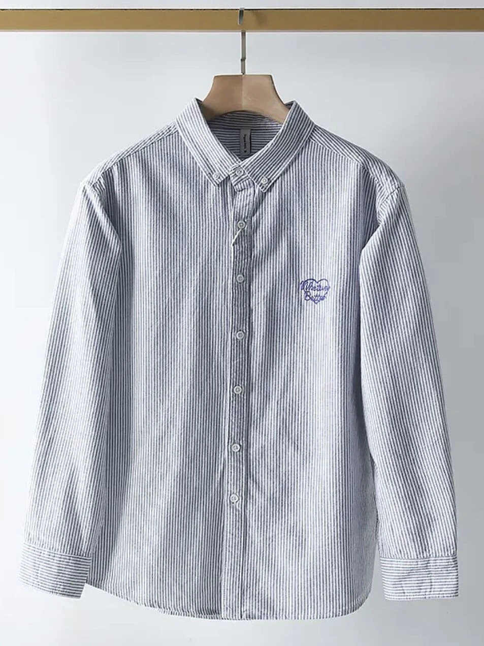 

Classic Japanese Sle Pure Cotton Striped Long Sve Casual Loose Fit Embroidered irt Versatile Retro Top for Men And Women