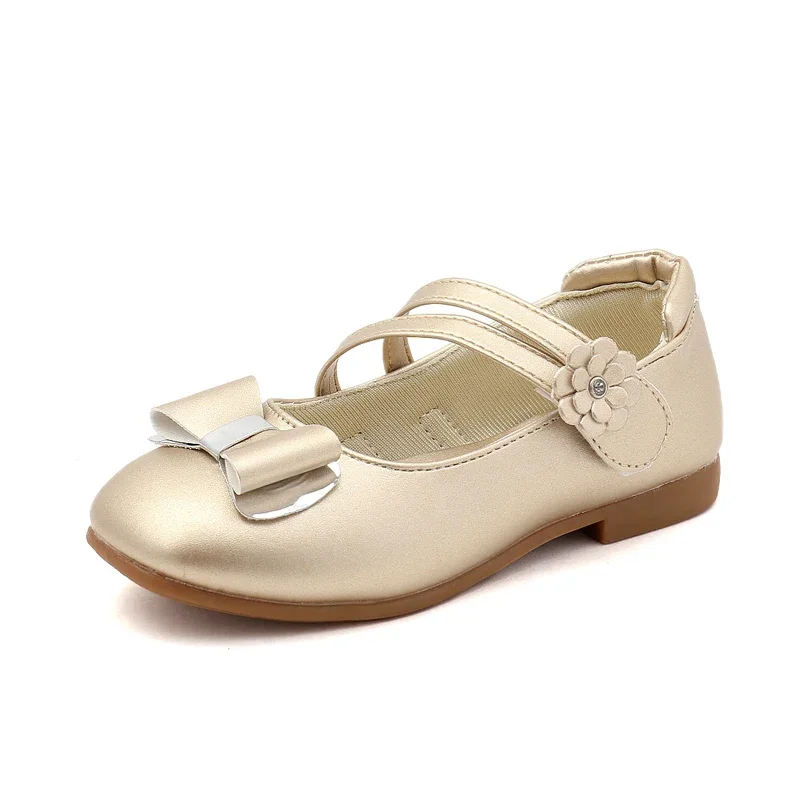 Girls Dress Shoes for Wedding Party Kids Flats with Bow-knot 2024 Spring Autumn New Children Leather Shoes Soft Thin Ballet Shoe