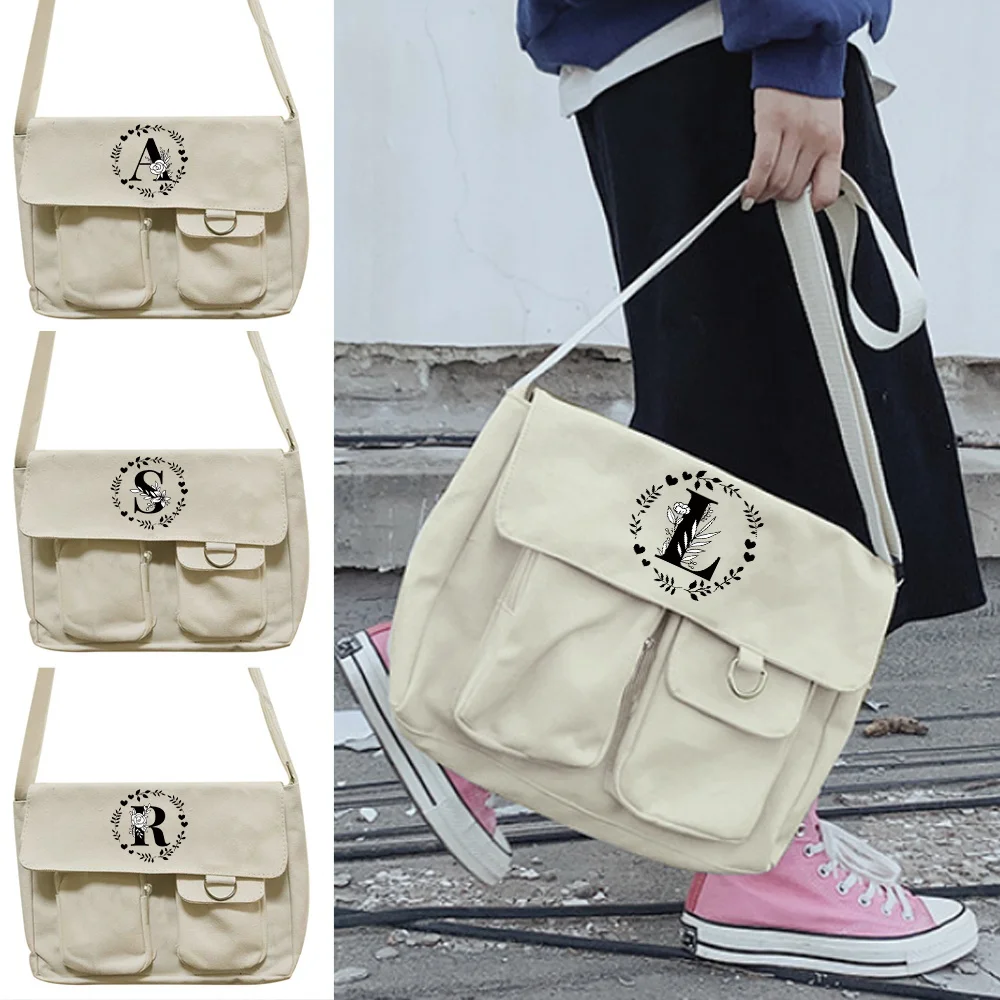 Canvas Crossbody Bags for Women Fashion Ladies Large Capacity Diagonal Shoulder Pouch Garldan Letter Printing Messenger Bags