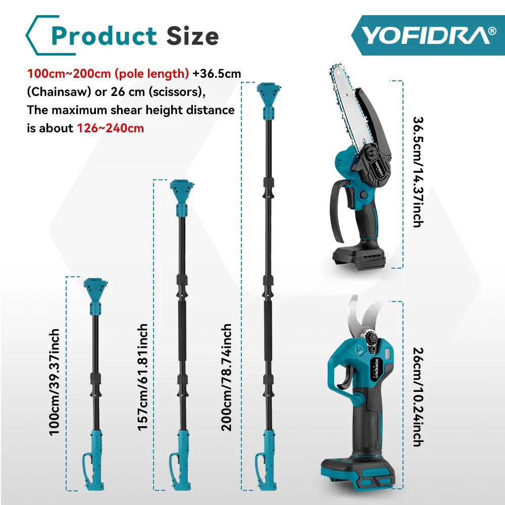 מסור שרשרת חשמלי טלסקופי ללא מברשות YOFIDRA, תמונה 4