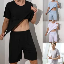 Men's Two-Piece Ice Silk Pajamas Men's Summer Thin Modal Short-Sleeved Pajamas Homewear Men's Large Size Pajamas Homewear Set