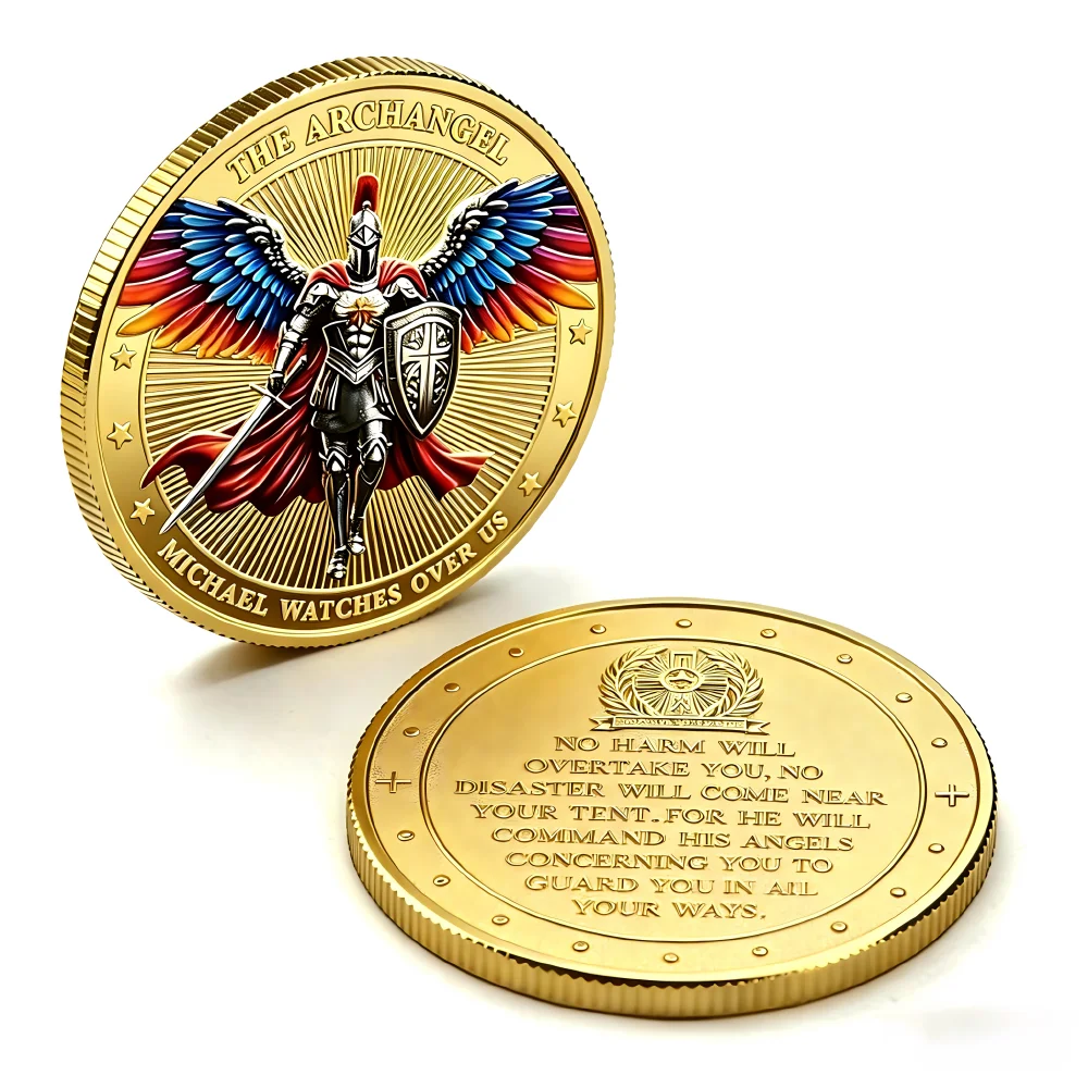 

2026 Saint Michael Archangel Commemorative Coin,Red Winged Warrior Shield Silver Coin,Armor Hero Collection Gift for Men