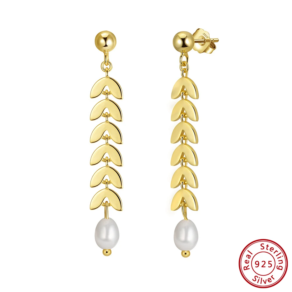 

Kiss Mandy Freshwater Pearl Long Leaf Drop Earrings 925 Sterling Silver Leaves Tassel Earrings Set Holiday Jewelry Gift GPE125