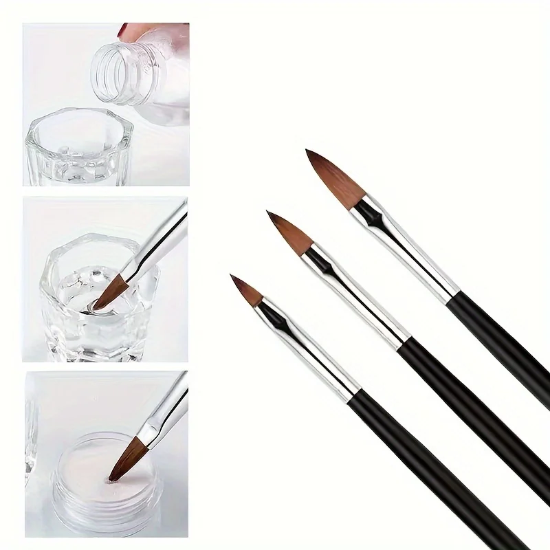 3pcs  Acrylic Nail Brushes Set For Acrylic Powder Nail Glue Acrylic Application/Extension/Carving Nail Professional Brushes