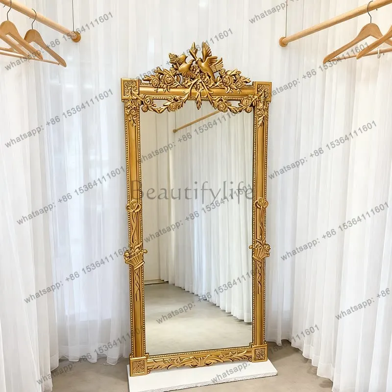

D33 French retro carved full-length mirror villa luxury floor-to-ceiling full-length mirror