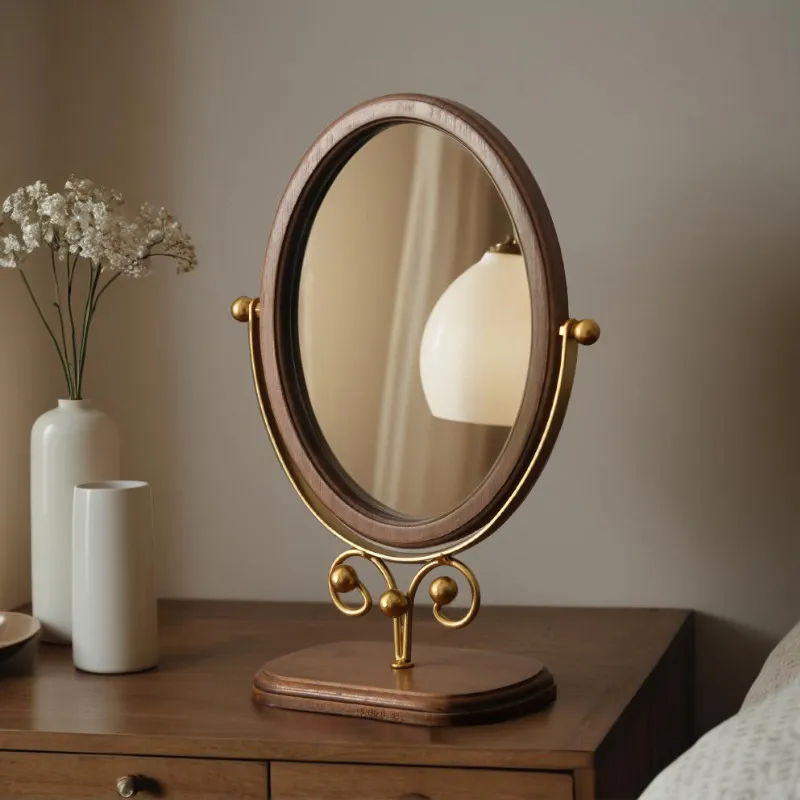Small Makeup Mirror Girls Aesthetic Dressing Table Frame Wooden Modern Decoration Mirror Hand Bedroom Espelhos Home Products
