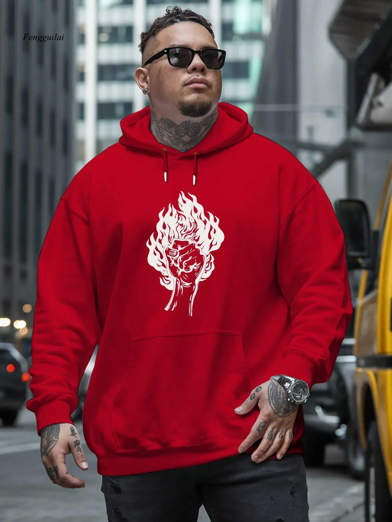 

Fire Fist Новый осенне-зимний принт с принтом плюс бархатный универсальный весенне-осенний стиль плюс модная толстовка с большим капюшоном