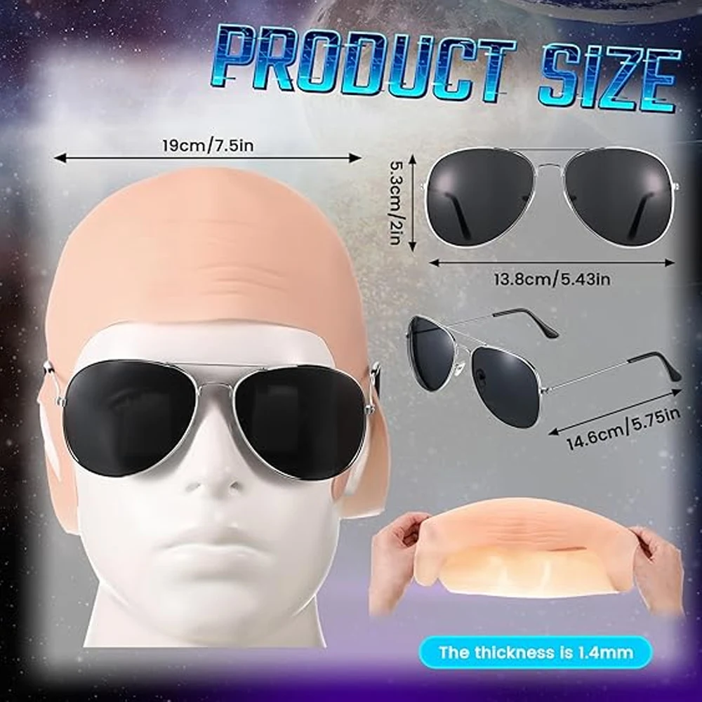 مجموعة قبعات أصلع مكونة من 4 قطع، قبعات شعر مستعار برأس أصلع للمكياج، إكسسوارات أزياء تنكرية للرجال والنساء، مستلزمات الحفلات #2