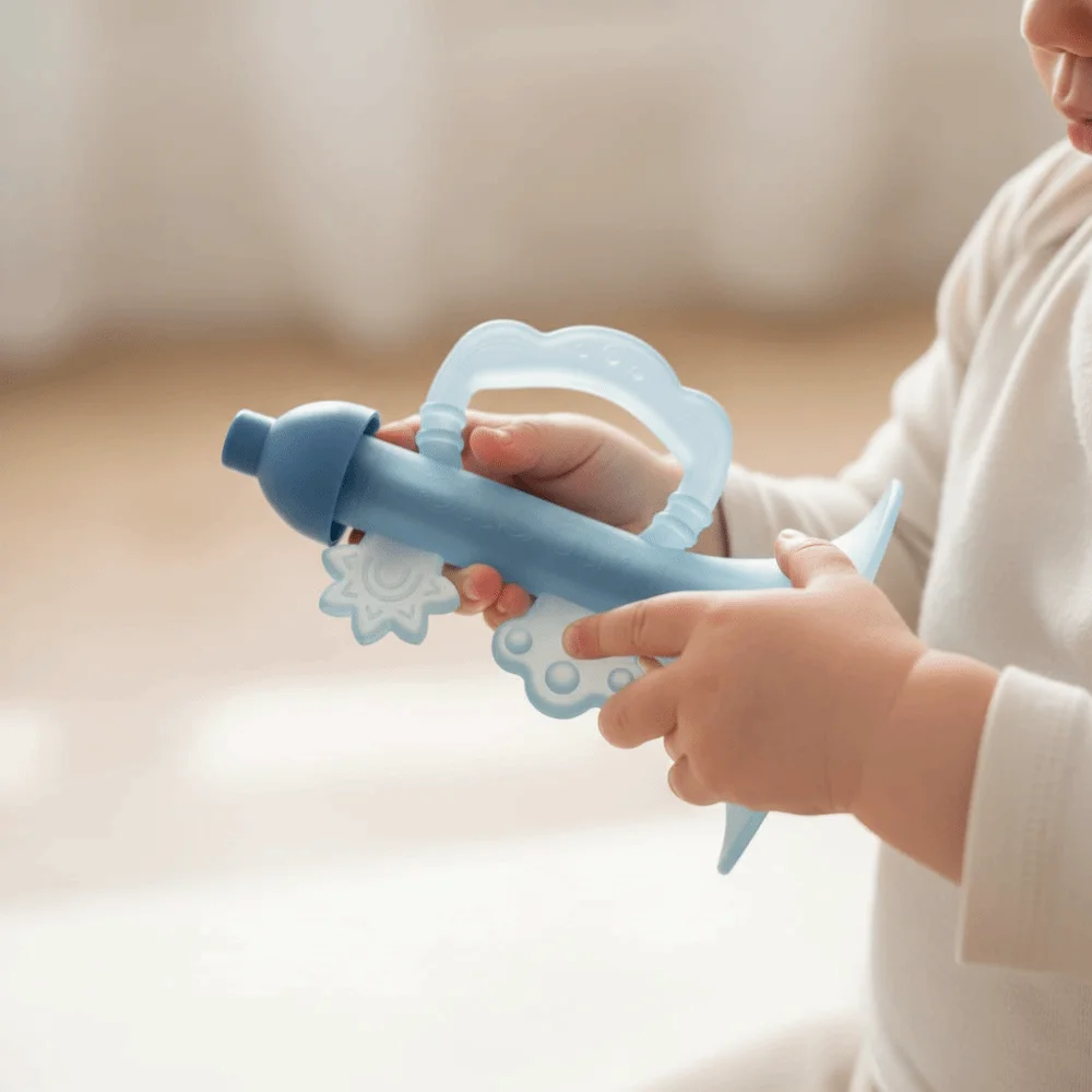 لعبة تسنين للأطفال بتصميم ملون ومحاكاة للصوت، مصنوعة من مواد آمنة للطعام، مقاومة للحرارة ومريحة للمس