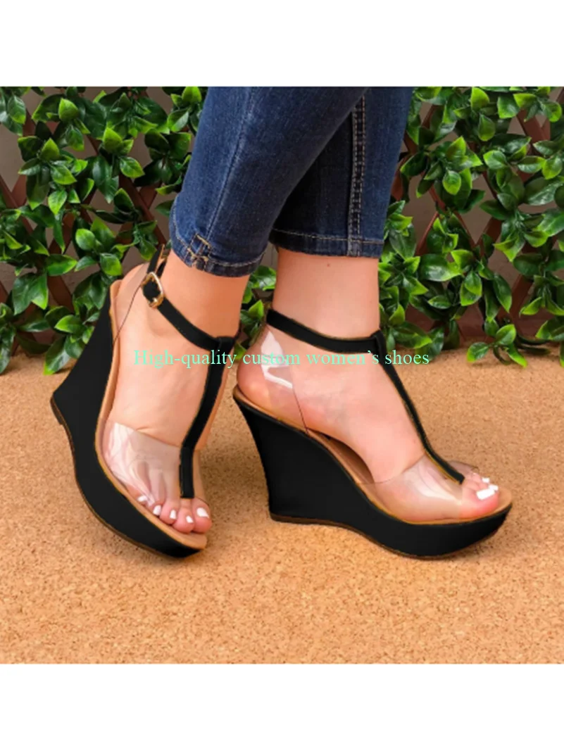 

Sexy Black Velvet Instep Transparent Material Women's High Heels Pointed Toe One-Strip Ankle Clasp Luxury Women's Shoes