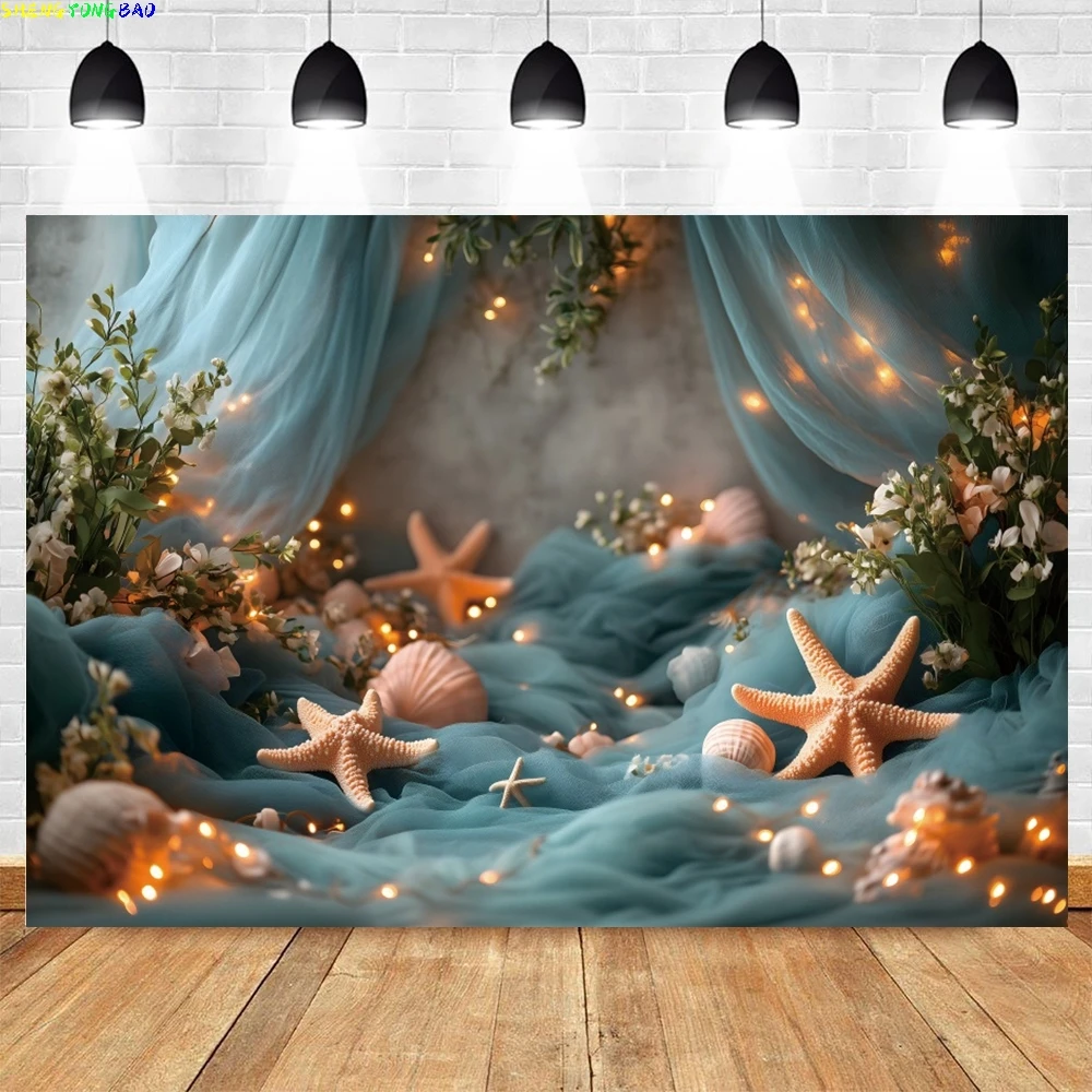 Underwater World Theme Baby Shower Backdrop Starfish Coral Seaweed Sea Castle Newborn 1st Birthday Photography Background Decor