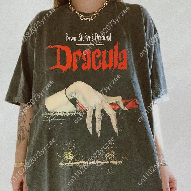 برام ستوكر الأصلي دراكولا ريترو غسل التي شيرت امرأة عالية الجودة خمر المحملة القطن قصير الأكمام لينة تنفس تي شيرت #3