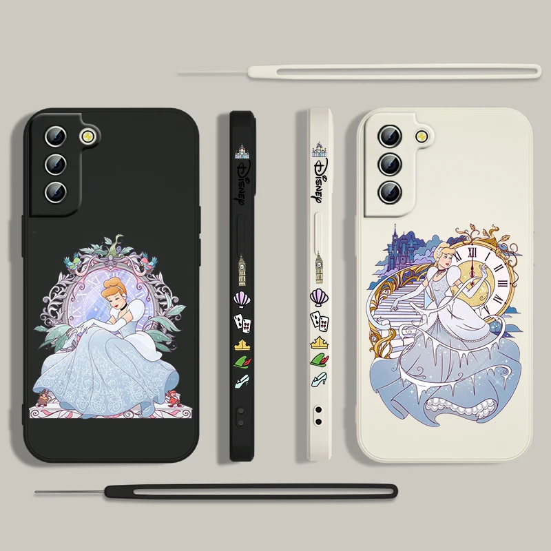 Cinderella Disney Princess Phone Case For Samsung Galaxy S24 S23 S22 S21 S20 Pro FE Plus Ultra Liquid Left Rope Cover