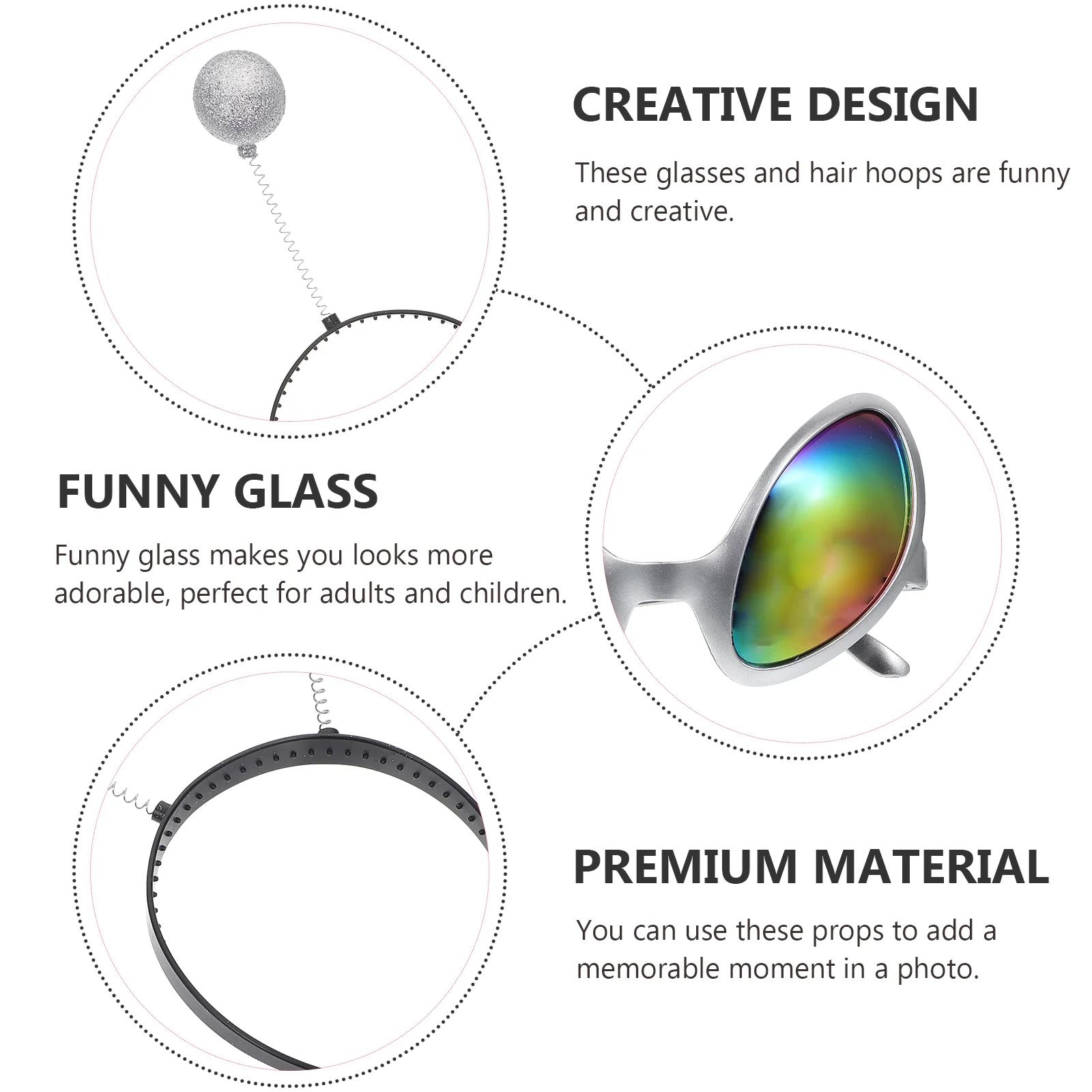 2set Gläser Silber Rahmen Bunte Linse Kopfbedeckung Mode Hoops Haarbänder Neuheit Kopfschmuck Kostüm Zubehör Party