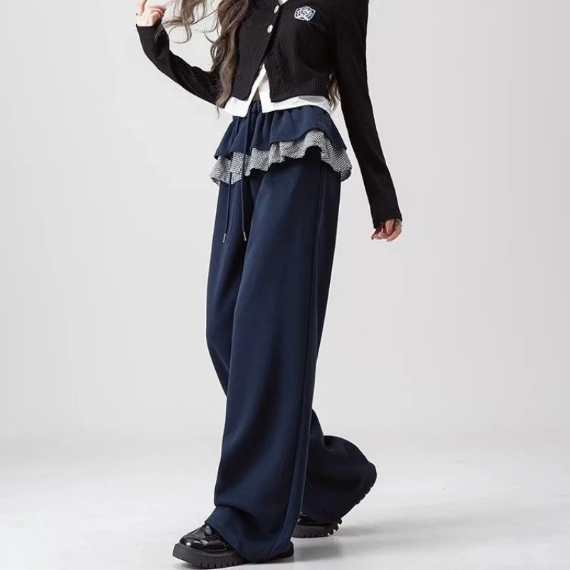 

Women Fashion Straight Y2k Skirt Pants 2025 New Casual Bottoms Japanese Sweatpants Pantalon Streetwear Joggers Plaid Trousers