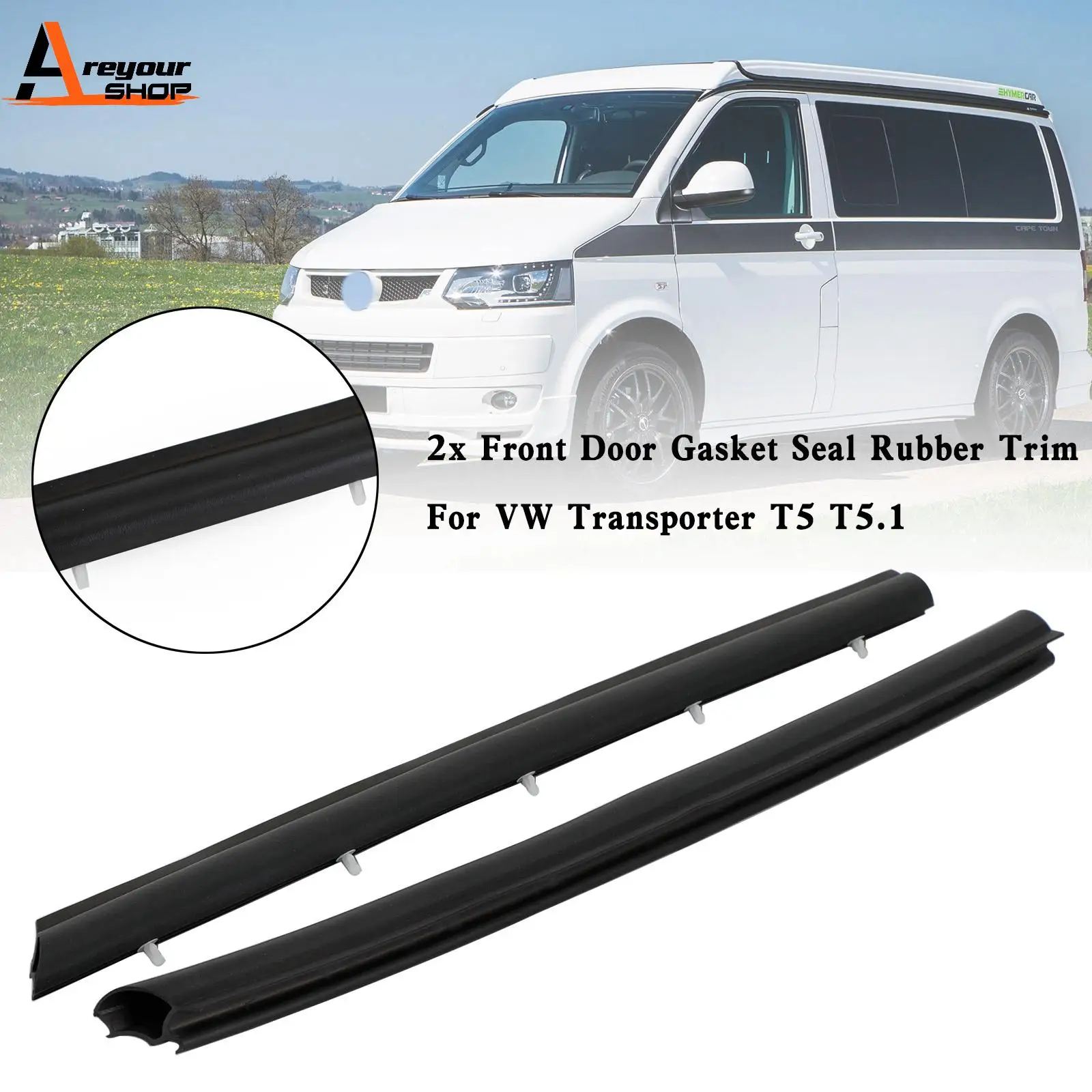 Areyourshop 2x Front Door Gasket Seal Rubber Trim for VW Transporter T5 T5.1 Car Accessories Part