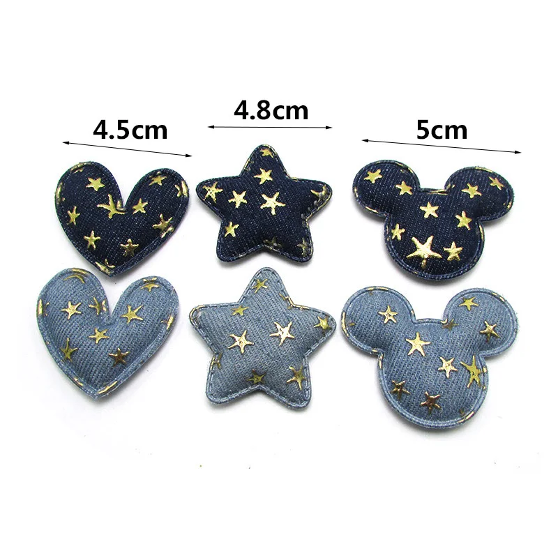 36Pcs Shiny denim Star heart Mouse Shape Stick Padded Appliques for Kids Hair Clip Hat Decor Ornament and Garment Accessoires