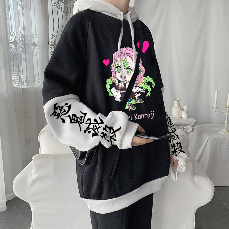 Cartoon Demon Slayer Hoodies Kimetsu no Yaiba Kawaii Mitsuri Kanroji Printed Sweatshirt Harajuku Winter Fleece Oversized Hoodies