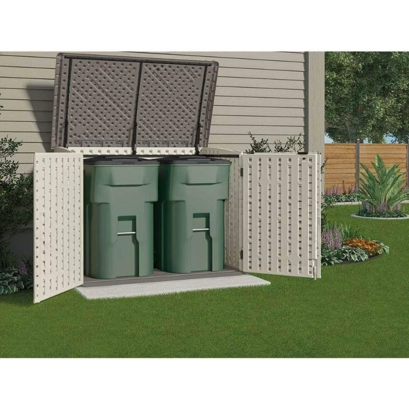 5.9 ft. x 3.7 ft Horizontal Stow-Away Storage Shed - Natural Wood-like Outdoor Storage for Trash Cans and Yard Tools