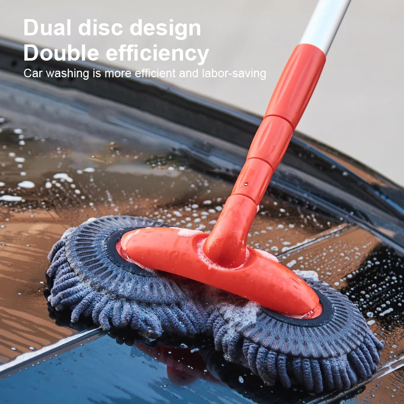 Rotating Double Brush Head Car Wash Mop Auto Supplies Three-Section Telescopic Mop Roof Window Cleaning Maintenance Accessories