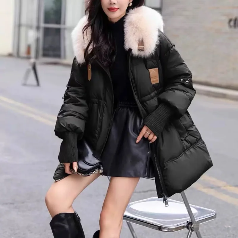 Winter Jackets for Women 2024 New Puffer Coats Luxury Mid-length Coats Down Big Fox Hair Collar Thicken Women\'s Down Jacket