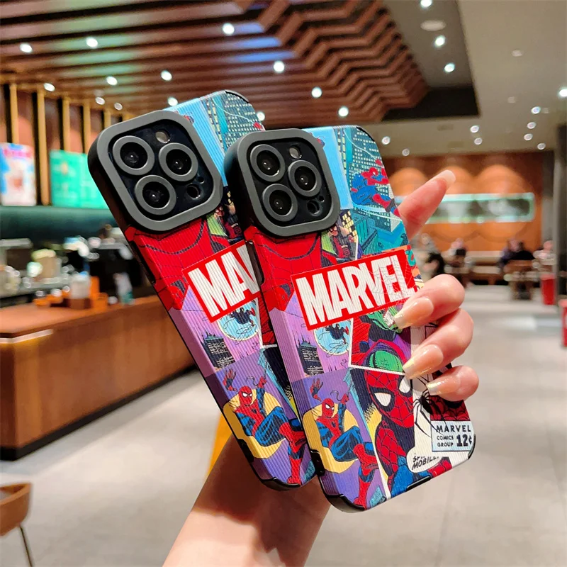 Luxury Cartoon Super Hero Spider-Man Phone Case for IPhone 15 14 13 12 11 Pro Max X XR XS Max Bumper Soft Silicone Cover Funda