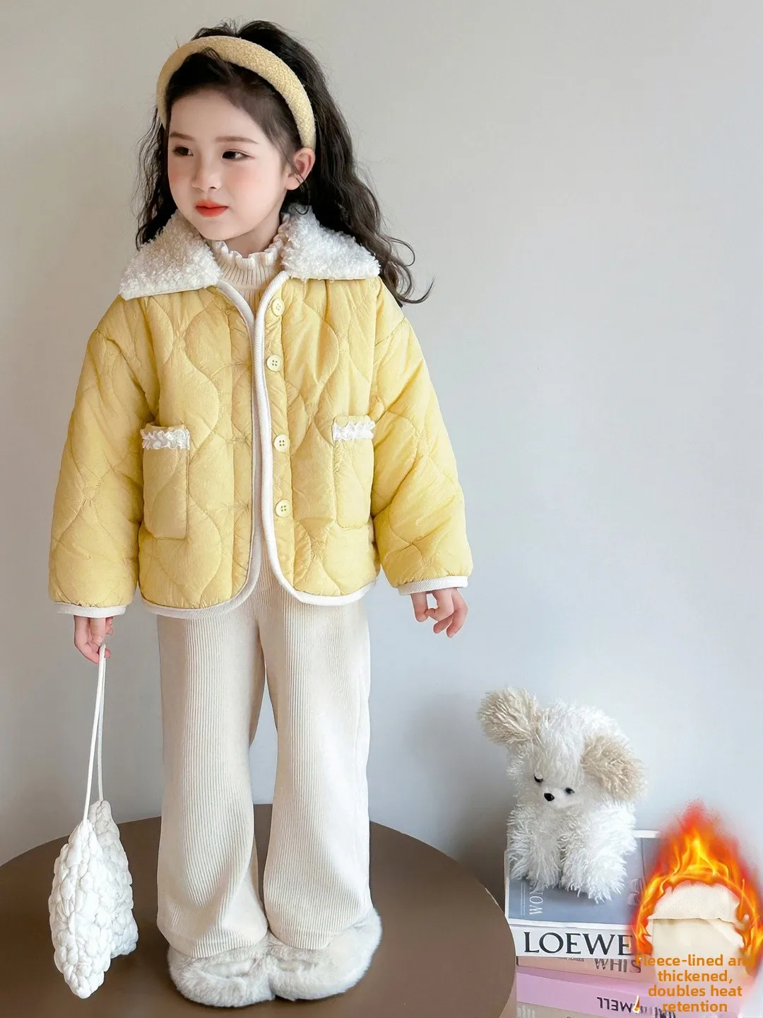 

Girls Fce Lined Jaet Autumn Winter New Korean Sle Baby Girl's Fur Collar Cotton Inserted Children's Winter Clothes Trendy