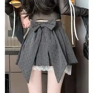 

Bow pleated skirt, suit skirt, lace A-line skirt