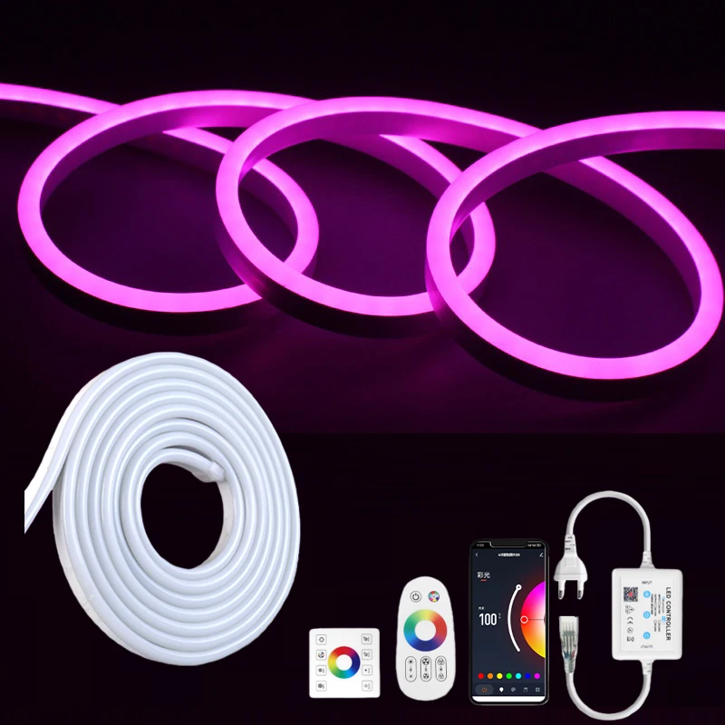 調光可能なrgb-ledネオンストリップライト-220v-音楽同期ledネオンライトテープ-rfリモコン-wifi制御-室内装飾照明用