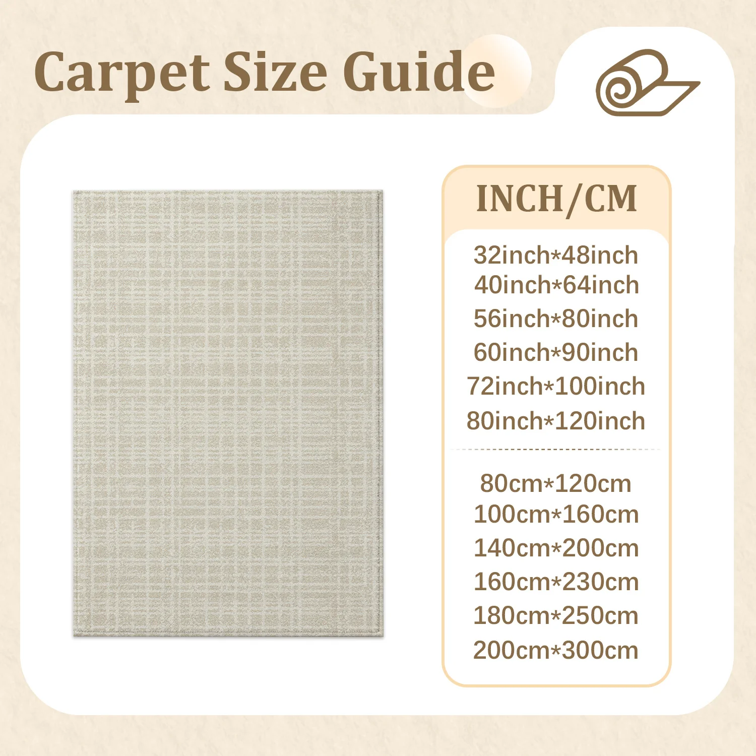 Large Indoor Area Rug, Soft Velvet Low Pile with Non-Slip Dotted Backing, Machine Washable Neutral Beige Subtle Striped Modern Floor Rug for Living Room Bedroom