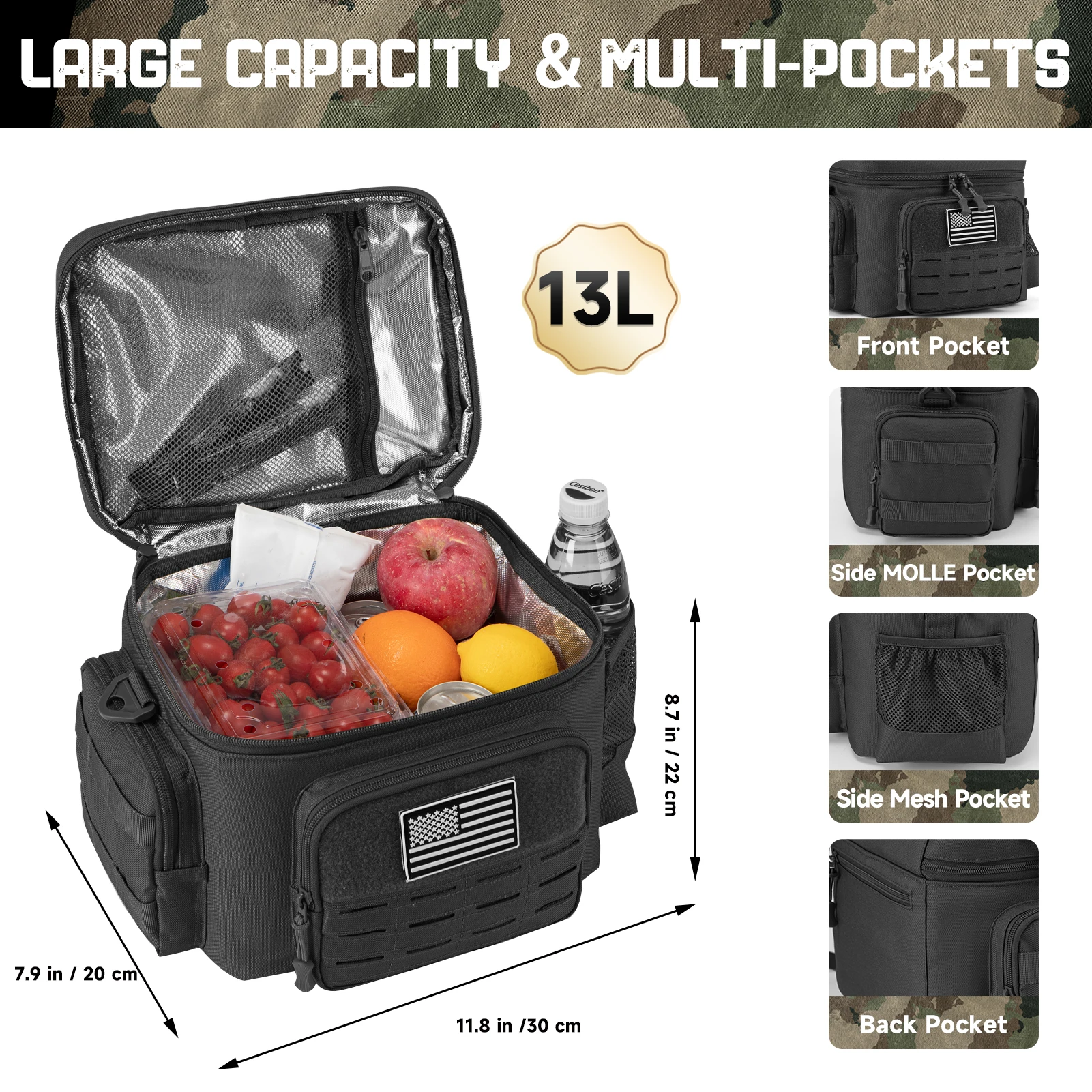 Outdoor Tactical Thermal Cooler Bag Heavy Duty Lunch Box Work Leakproof Insulated Durable Lunch Bag for Men Meal Camping Picnic