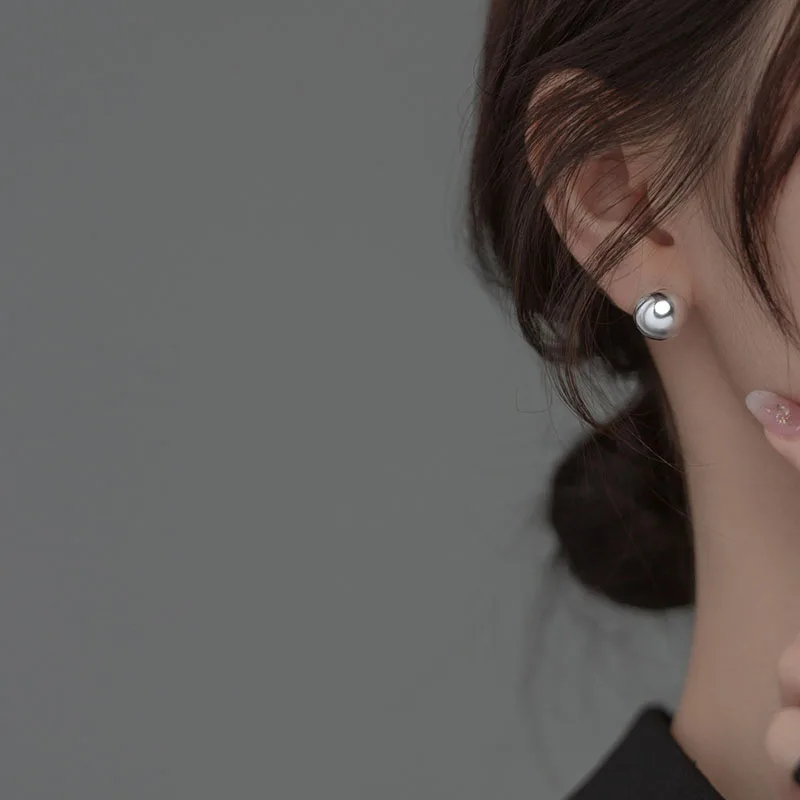 WANTME 925 فضة موضة الحد الأدنى كبير كرة مستديرة الجوف وأقراط للنساء الفرنسية حلية منحني مجوهرات الحفلات #4