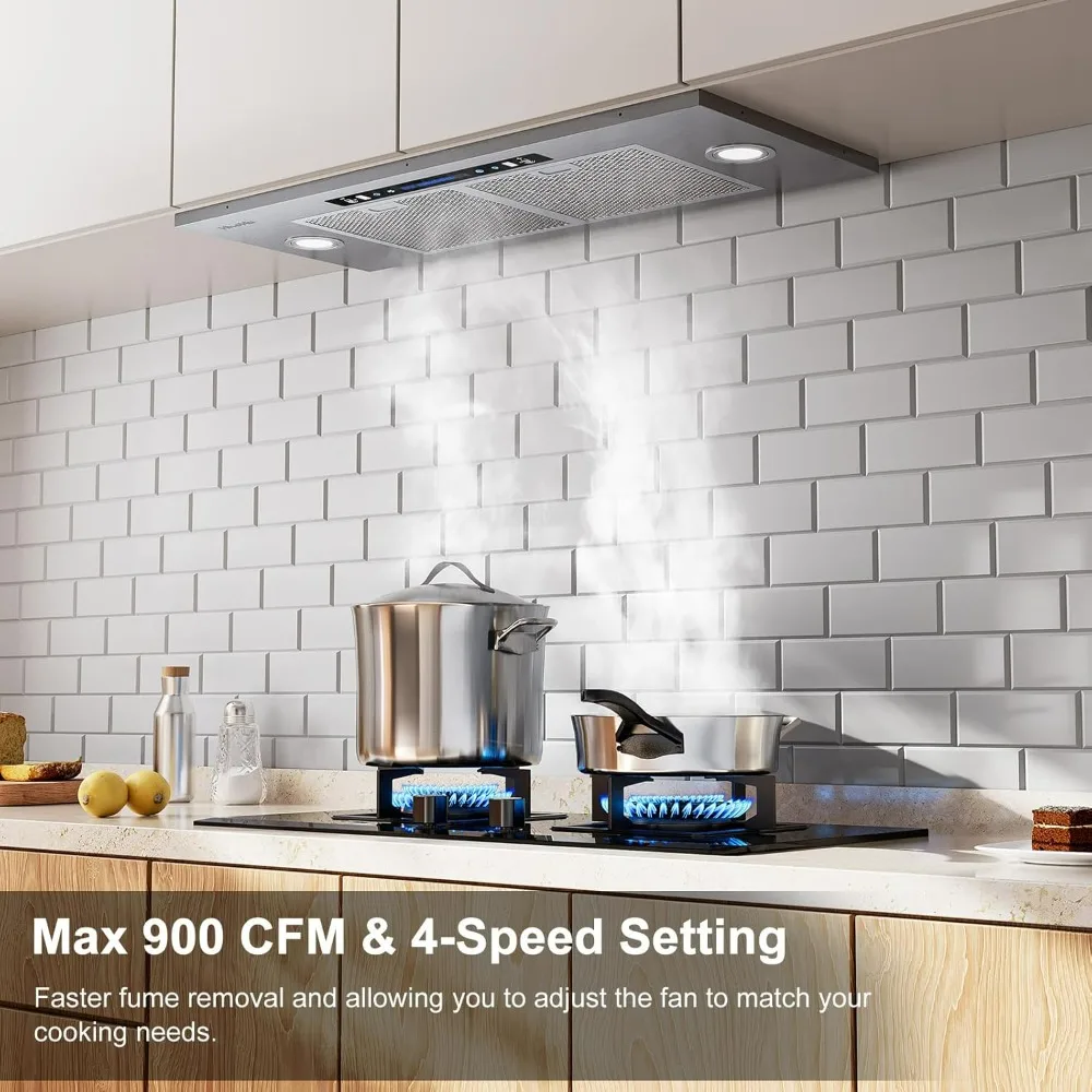 Insert Range Hood 30 Inch / 36 Inch, 900 CFM with Ducted Convertible Ductless (Kit Included), 4 Speed Gesture Sensing&Touch